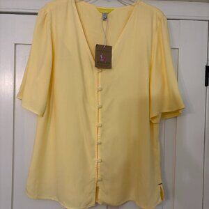 Joules Soft Yellow Button-Front Blouse, Size 4, NWT